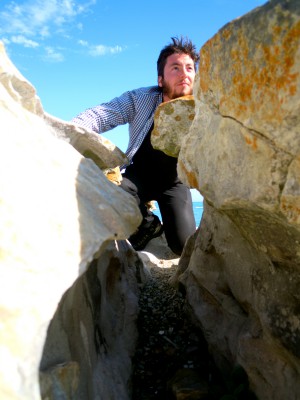 climbing up mountain rocks