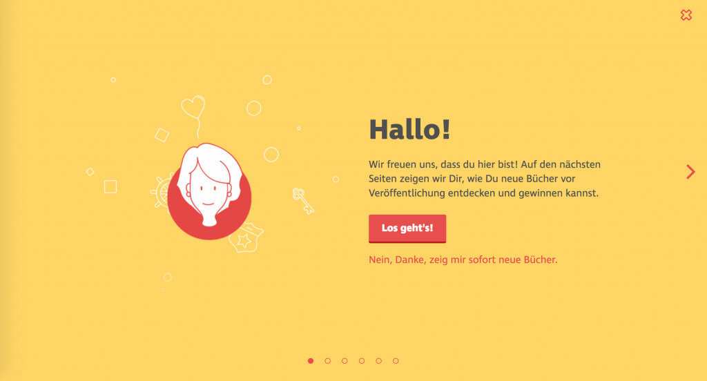 Vorablesen onboarding page