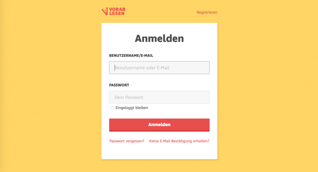 vorablesen – login page